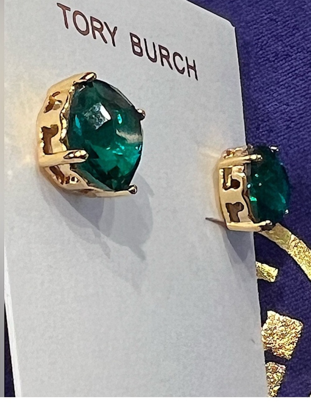 Tory Burch Emerald Dark Green Kira T Good Crystal stud post earrings NEW $129